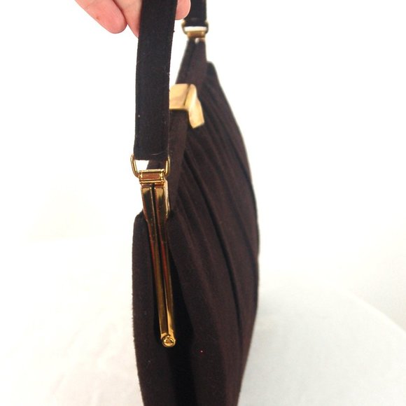 1950s brown purse handbag wool Waldman bag - Picture 6 of 8